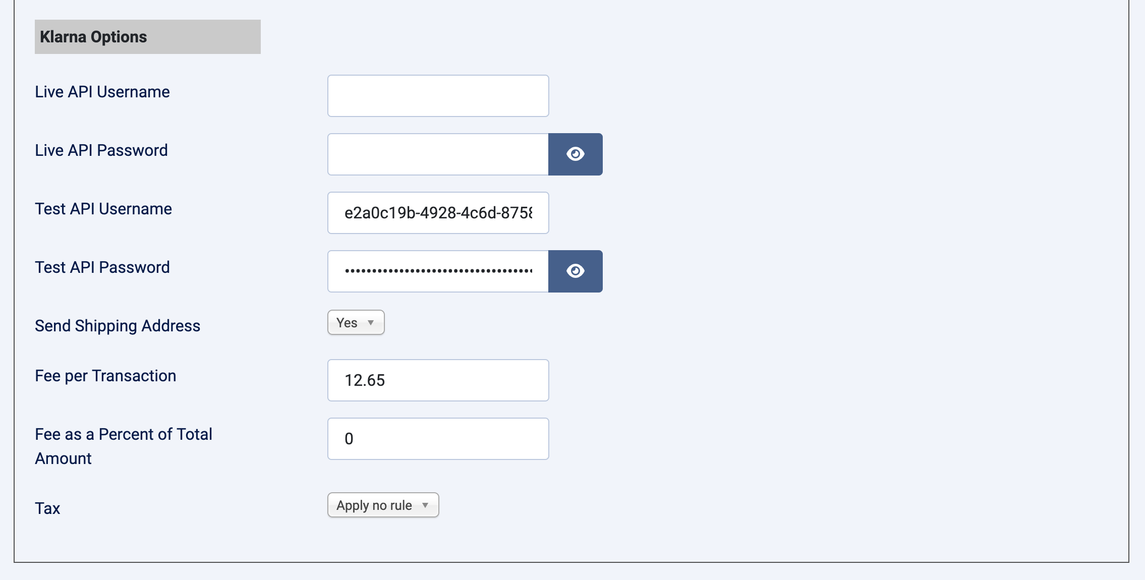 Klarna Payments HPP for VirtueMart. payment method. Configuration tab. Unzer options